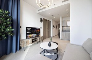 Luxury Apartment, Balcony, City View | Living area - Manzil - Luxury 1BR with Skyline Views (Dubai)