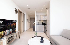 Luxury Apartment, Balcony, City View | Living area - Manzil - Luxury 1BR with Skyline Views (Dubai)