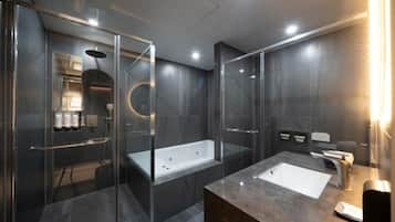 Premium Room, City View | Bathroom | Shower, hair dryer, towels, soap
