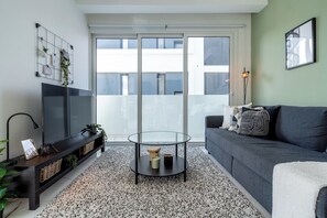 Apartment, 1 Double Bed with Sofa bed, Kitchen, City View | Living area | Smart TV, Netflix, streaming services - Artemis 1-BR Apt. & Terrace in Larnaca (Larnaca)