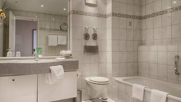 Hair dryer, towels, toilet paper