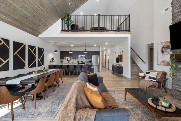 Smart TV, fireplace, video games, foosball