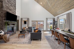 Smart TV, fireplace, video games, foosball