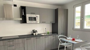 Fridge, microwave, stovetop, electric kettle