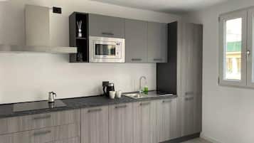 Réfrigérateur, micro-ondes, plaque de cuisson