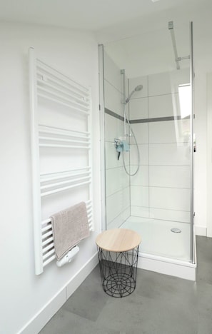 Dusche, Haartrockner, Seife, Toilettenpapier