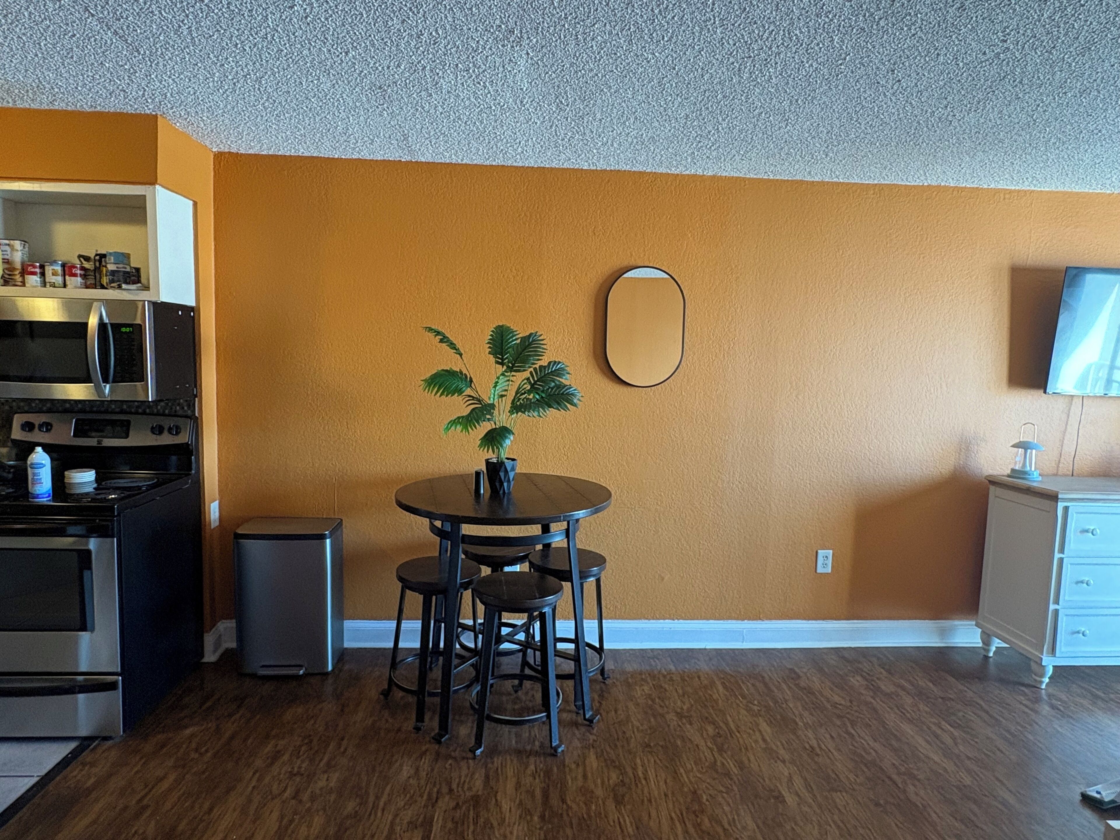 Fridge, microwave, stovetop, paper towels