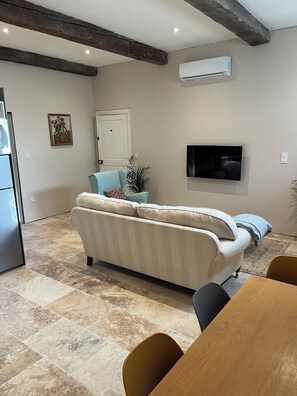 Una Smart TV, un reproductor de DVD, libros