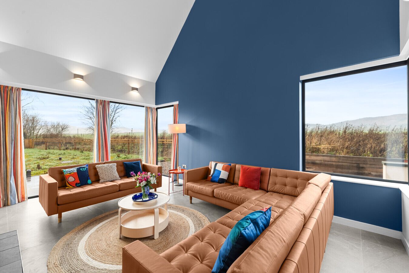 Smart TV, fireplace, books, stereo