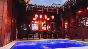 Indoor pool, pool umbrellas