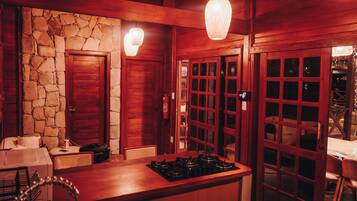 Full-size fridge, microwave, stovetop, espresso maker