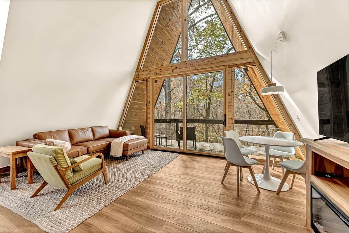 TV, fireplace. Running Spring Retreat-Cozy Forest A-Frame near Bentonville