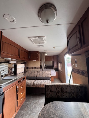 Interior. Cozy 1-bedroom recreational vehicle with AC