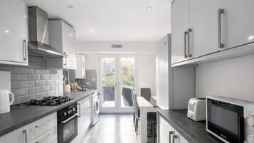 Fridge, microwave, oven, electric kettle