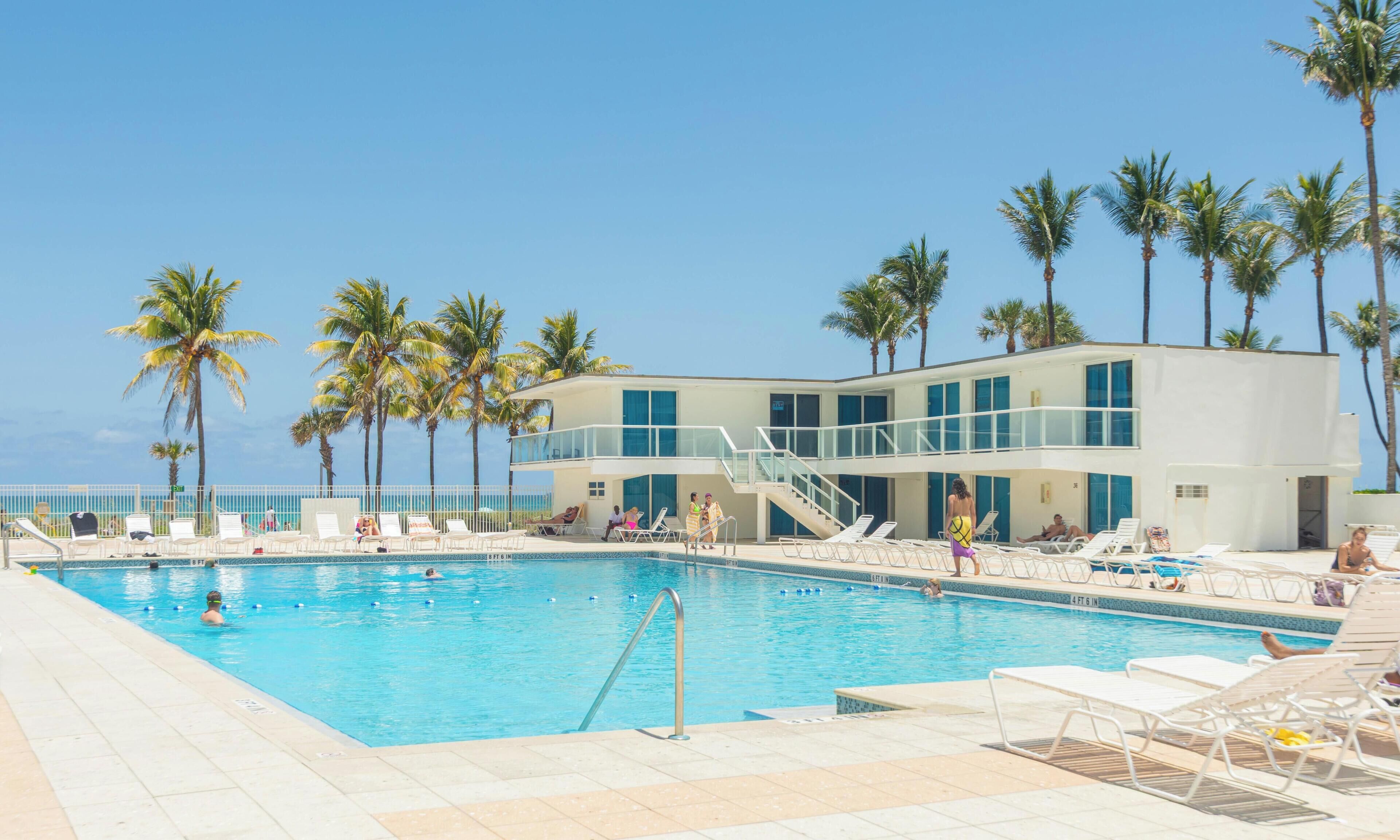 Outdoor pool, sun loungers