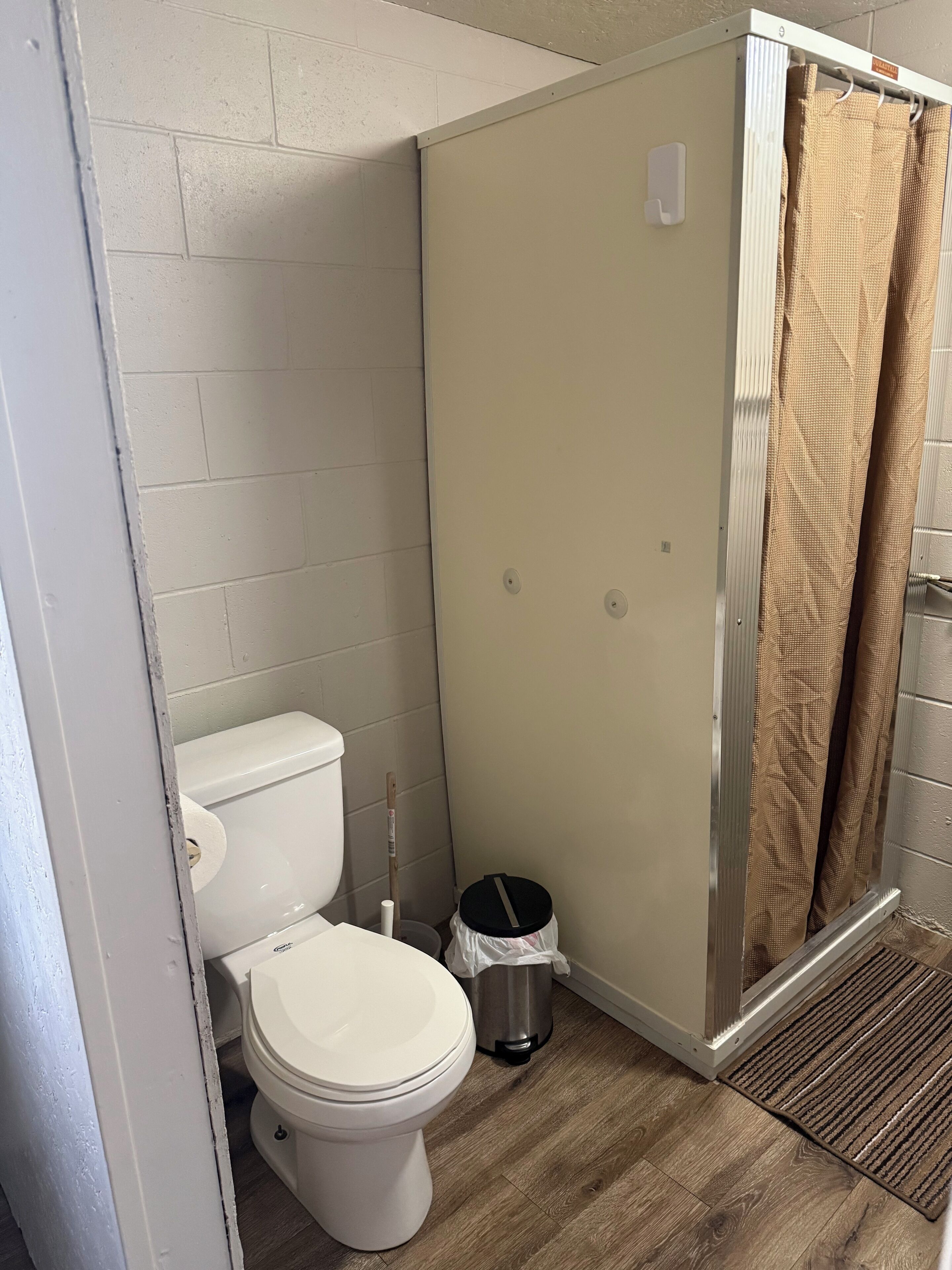 Shower, towels, toilet paper