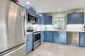 Coffee/tea maker, fridge, microwave, stovetop - Canal-Front Gem w/ Peekaboo Views in Cudjoe Key! (Cudjoe Key)