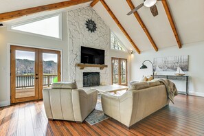 TV, fireplace, table football, books - Boat Dock & Game Room: Waterfront Lake Norman Gem (Mooresville)