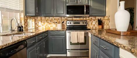 Fridge, microwave, oven, dishwasher