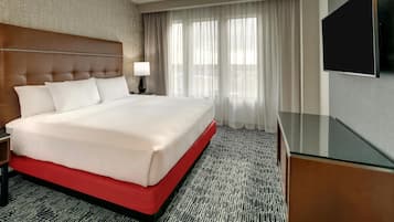 Premium bedding, desk, blackout curtains, iron/ironing board