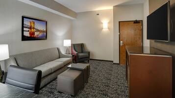 Premium bedding, desk, blackout curtains, iron/ironing board