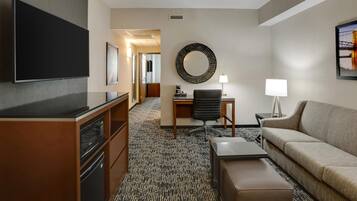 Premium bedding, desk, blackout curtains, iron/ironing board