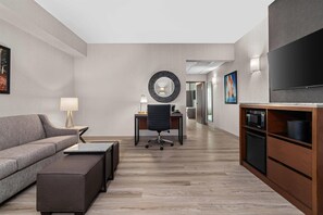 Suite, 1 King Bed with Sofa bed, Hearing Accessible, Bathtub (Upper Floor, Sofa Sleeper, 2 Rooms) | Premium bedding, desk, blackout curtains, iron/ironing board - Drury Plaza Hotel Mobile (Mobile)