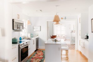 Fridge, microwave, oven, stovetop - Coastal Getaway Steps from Beach | Queen’s Cottage (Cape Charles)