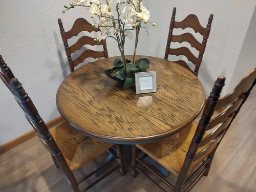 Two - bedroom apartment with deck and firepit.