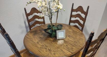 Two - bedroom apartment with deck and firepit.