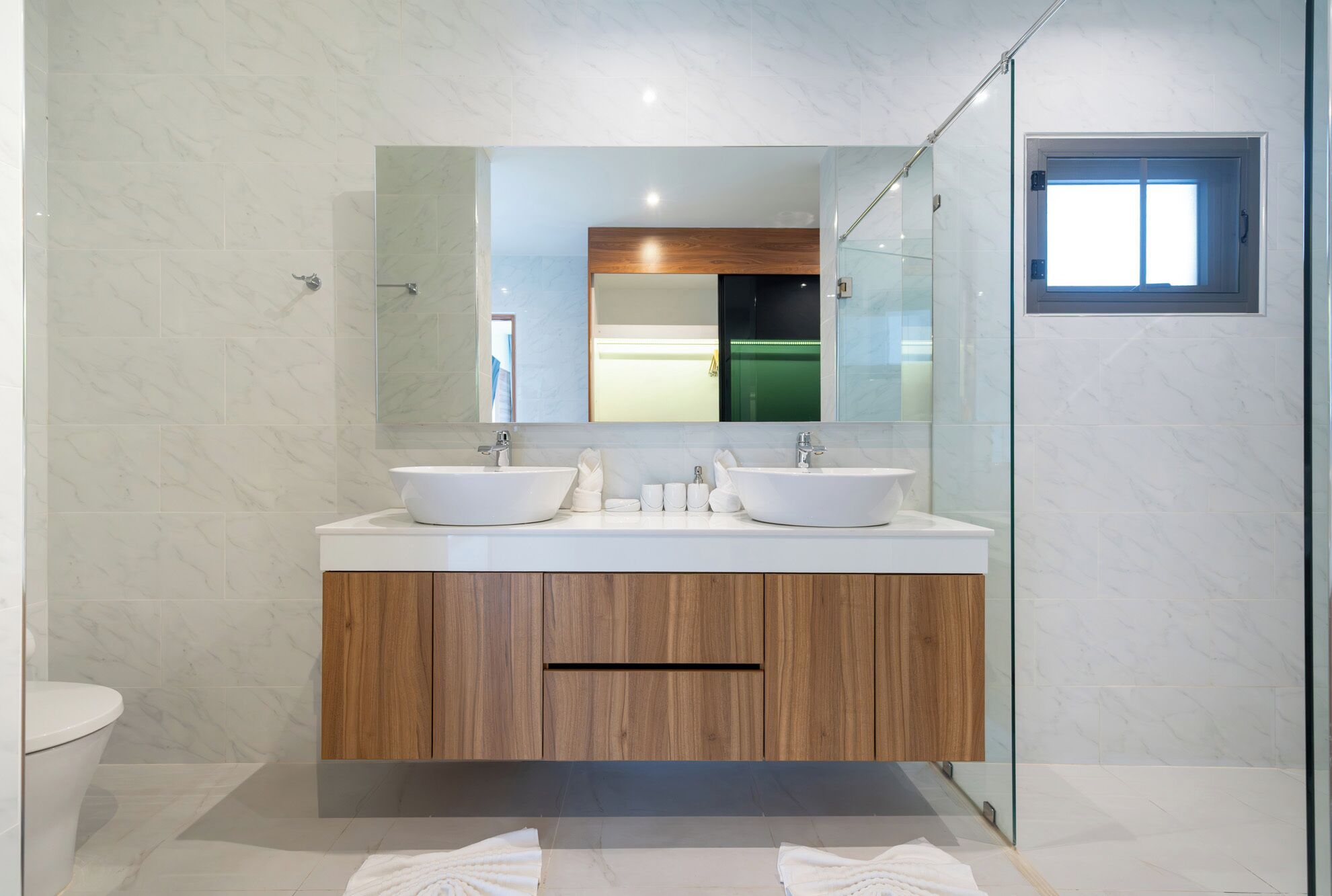 Shower, rainfall showerhead, hair dryer, bidet