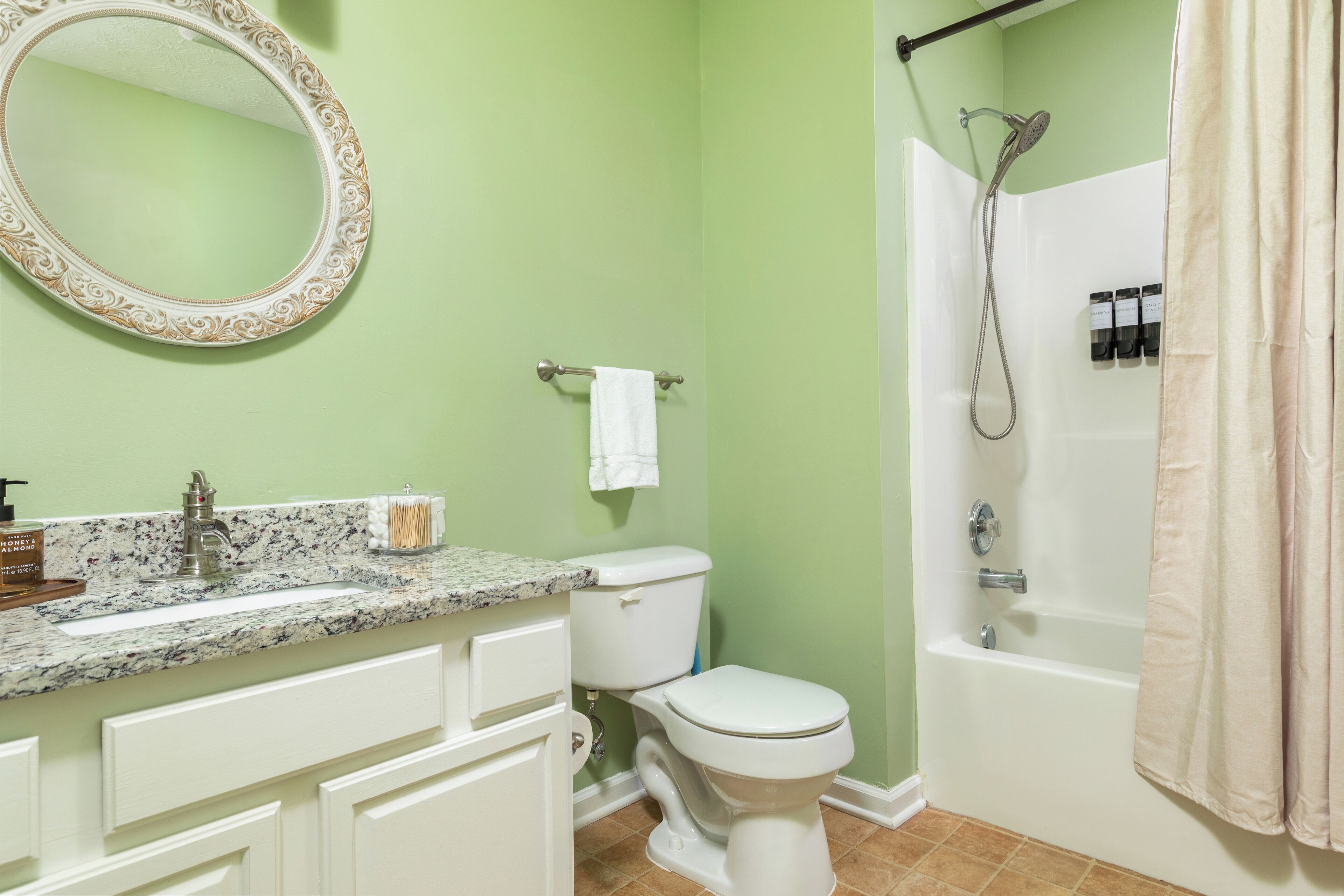 Hair dryer, bidet, towels, soap