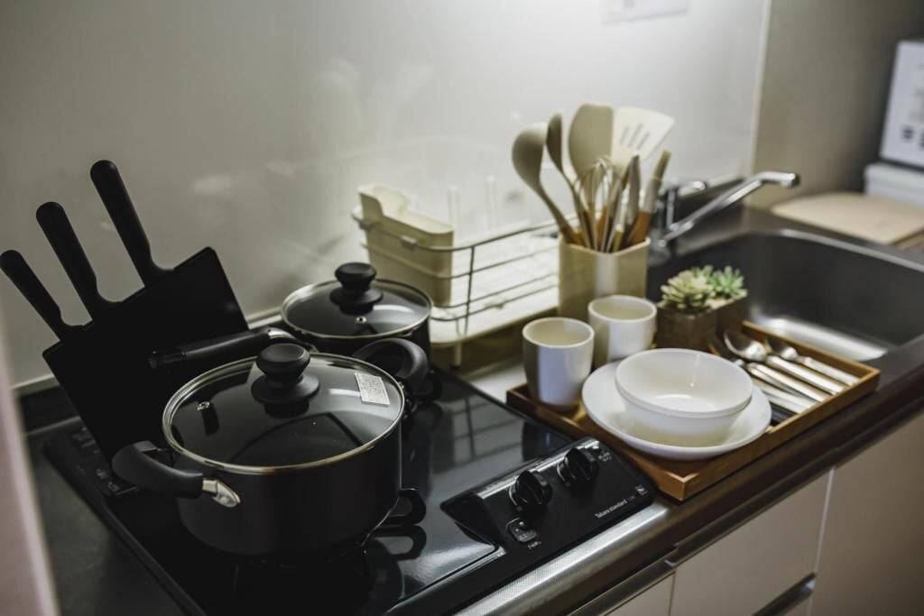 Premium Apartment, Balcony, City View | Private kitchen | Electric kettle, cleaning supplies, paper towels