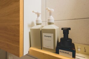 Shower, eco-friendly toiletries, hair dryer, bidet
