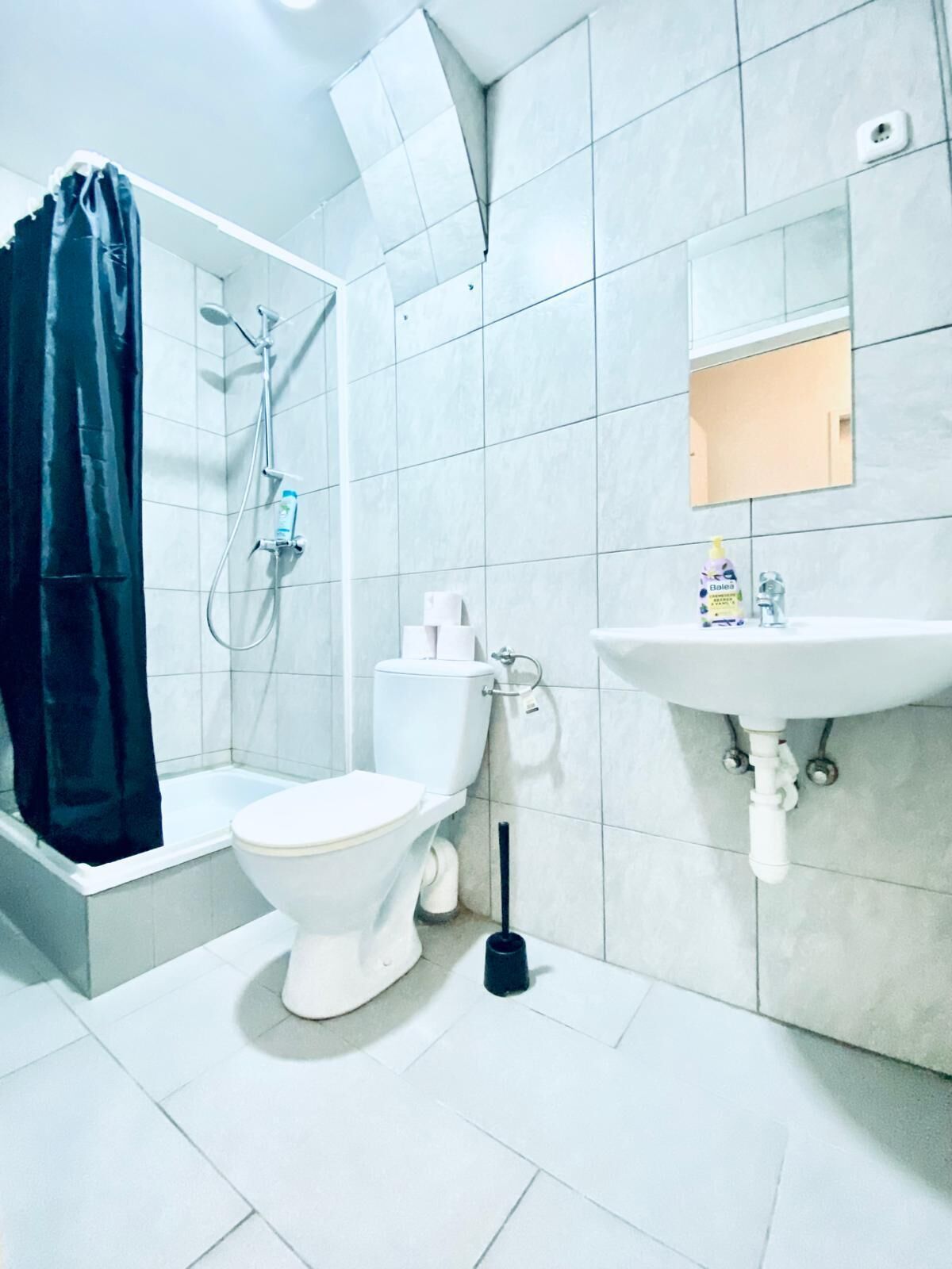 Basic Apartment | Bathroom | Shower, free toiletries, hair dryer, towels