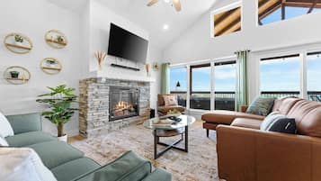 Smart TV, chimenea, videojuegos, futbolito