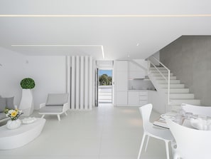 Luxury Villa, Private Pool, Sea View | Living area | 55-inch Smart TV with satellite channels, streaming services - Lagon Life Spirit Design Villas - Adults Only (Chania)