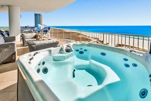 Outdoor spa tub - Breathtaking beach views from every room! Spacious, luxurious, hot tub and grill on private balcony! (Orange Beach)