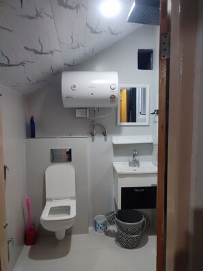 Regadera, secadora de cabello, bidet, toallas 
