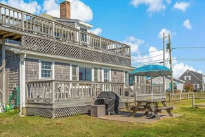 Outdoor dining - Charming 4 Bedroom Beach Retreat with Views, Steps to South Village Beach (West Dennis)