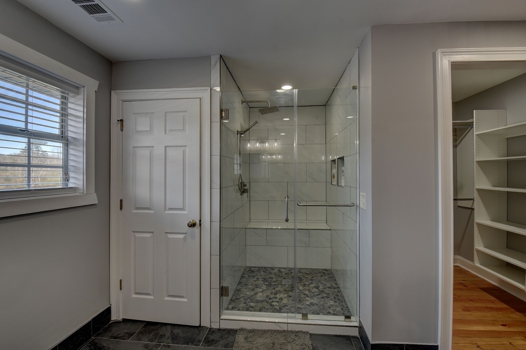 Shower, towels, soap, toilet paper