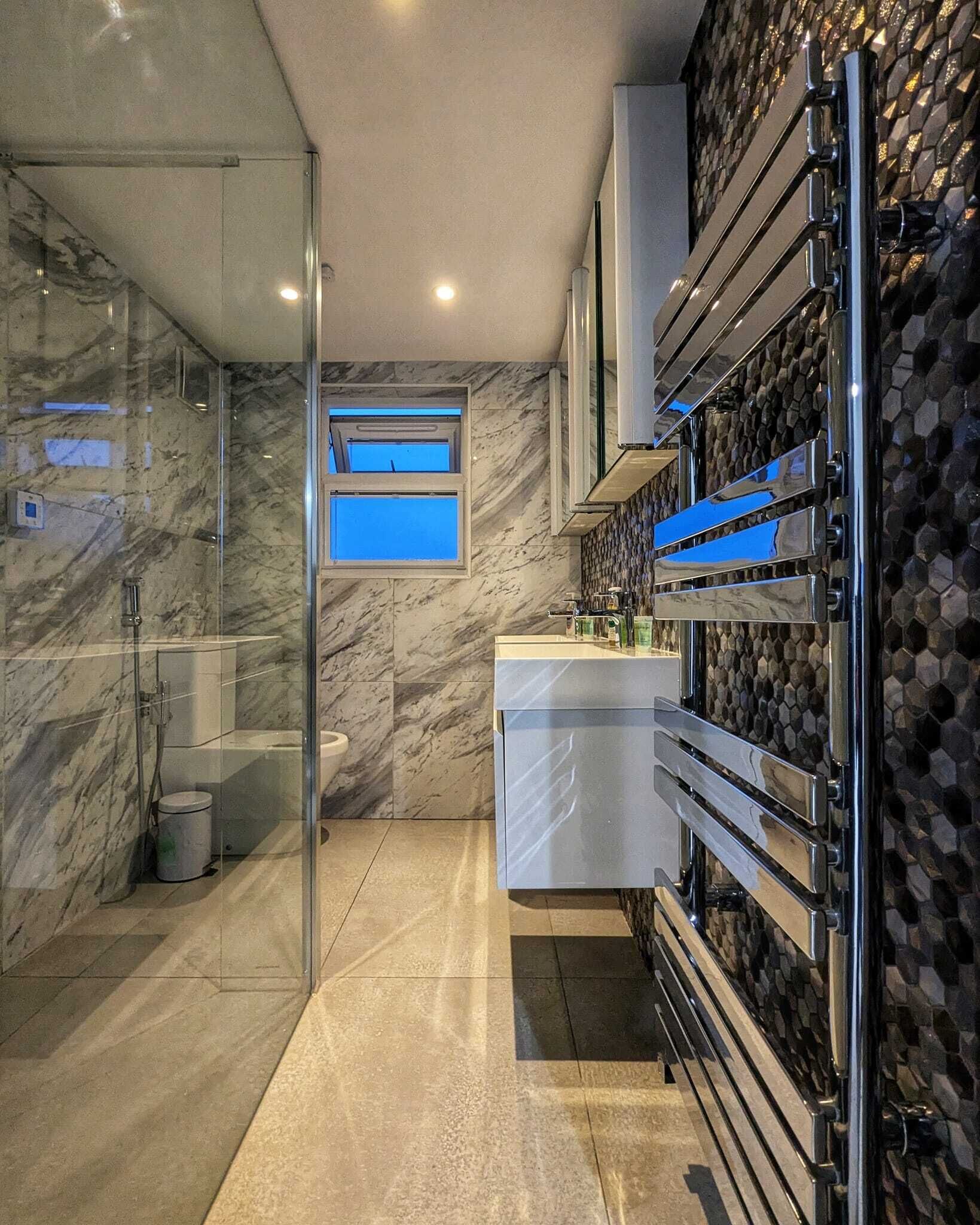 Hair dryer, bidet, towels, soap