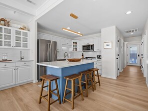 Fridge, microwave, oven, stovetop - Above The Tide | Oceanview Condo & Pool (Emerald Isle)