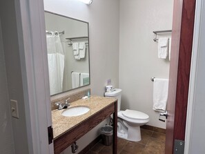 Douche, séchoir à cheveux, serviettes fournies, savon