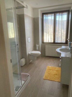 Regadera, secadora de cabello, bidet, toallas 