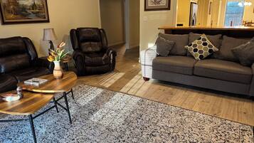 Living room with full size sofa sleeper