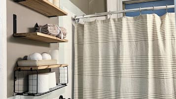 Hair dryer, towels, toilet paper