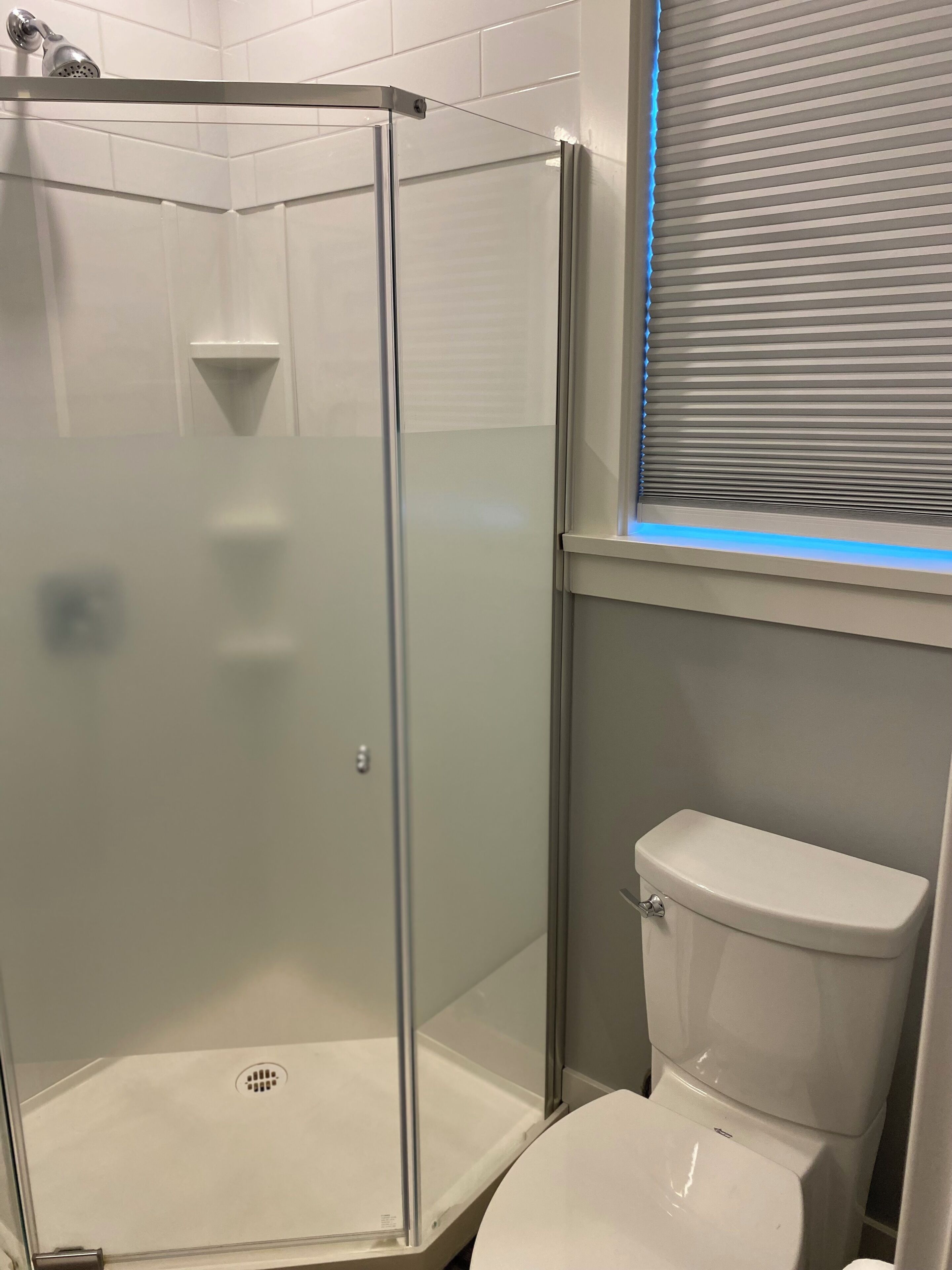 Shower, towels, soap, toilet paper