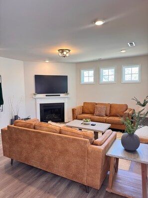 TV, fireplace