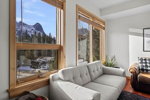 TV, fireplace - Mountain Views Lux 2BR Condo in Canmore w/ Hot Tub (Canmore)